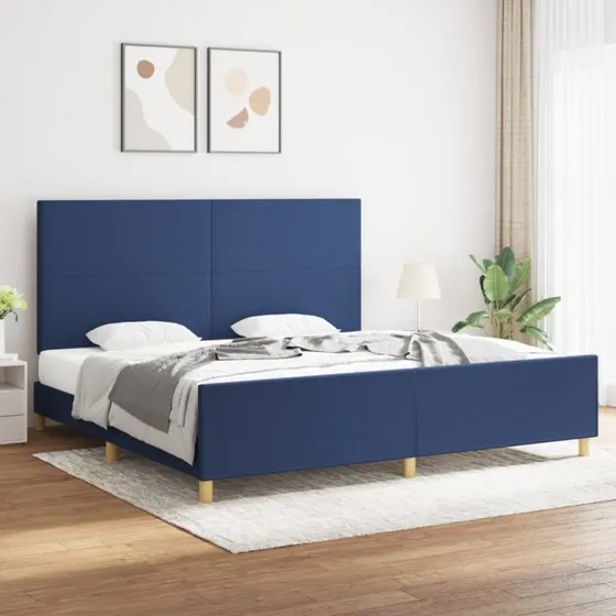Sengeramme 200x200 cm i blåt stof – uden madras