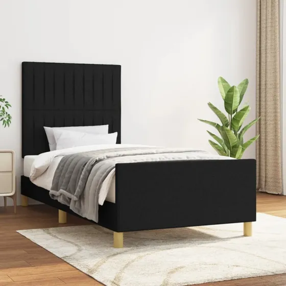 Sengeramme 80x200 cm i sort stof med sengegavl