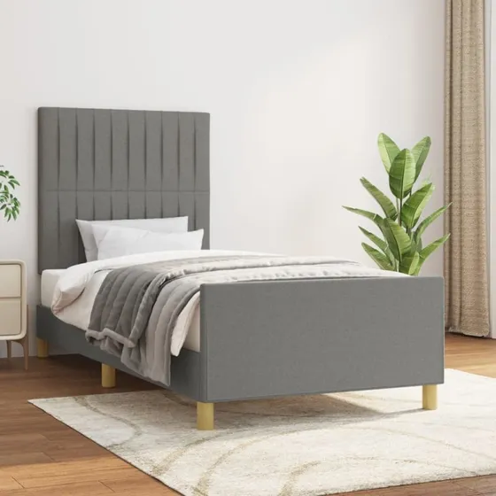 Mørkegrå sengeramme 90x190 cm i stof – uden madras