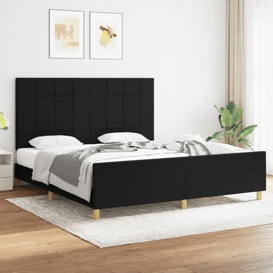 Sengeramme 180x200 cm i sort stof med sengegavl