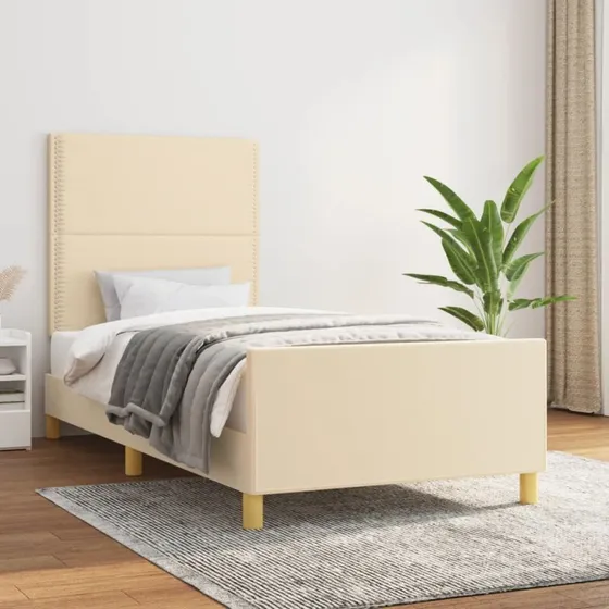Sengeramme 100x200 cm i creme stof med sengegavl