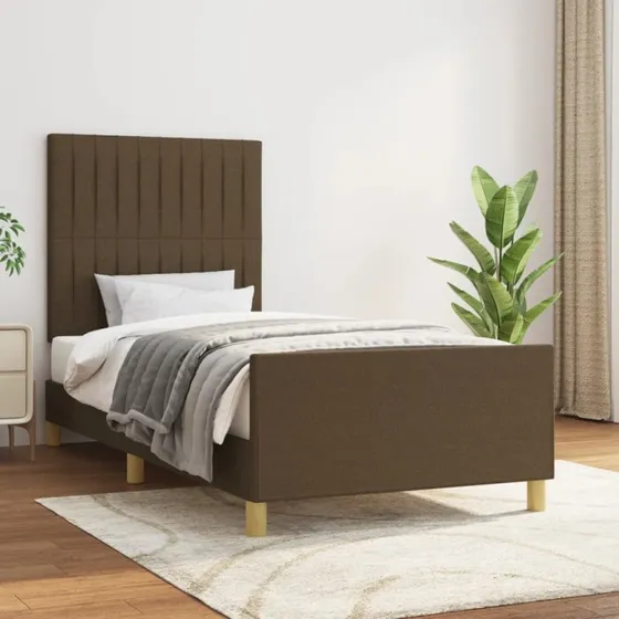 Sengeramme 100x200 cm i mørkebrun stof (uden madras)