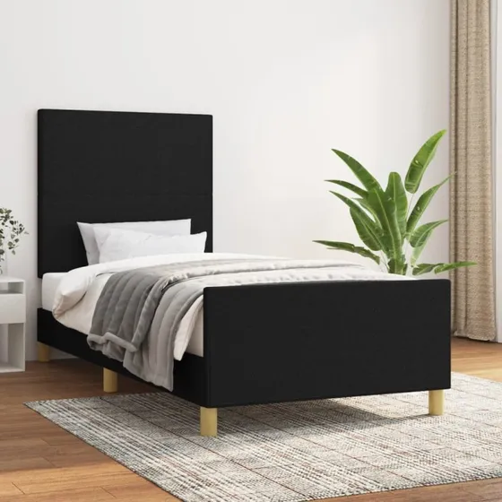 Sengeramme 80x200 cm i sort stof med sengegavl