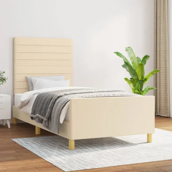 Sengeramme 80x200 cm med stofgavl – creme
