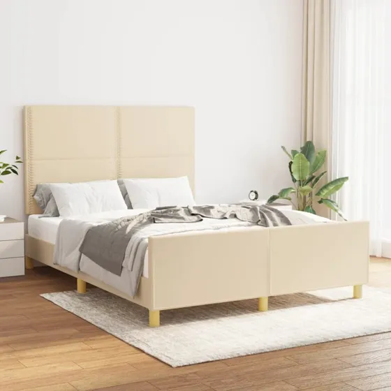 Sengeramme 140x190 cm med gavl i creme stof