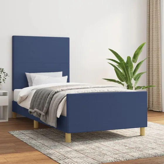 Sengeramme 100x200 cm i blåt stof – uden madras