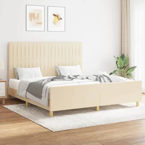 Sengeramme 160x200 cm stof creme med justerbar sengegavl
