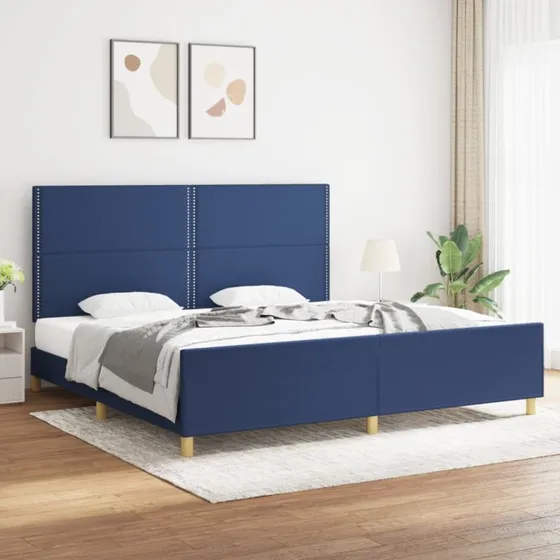 Sengeramme 200x200 cm i blåt stof (uden madras)