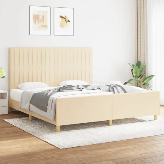 Sengeramme 180x200 cm creme stof med polstret gavl
