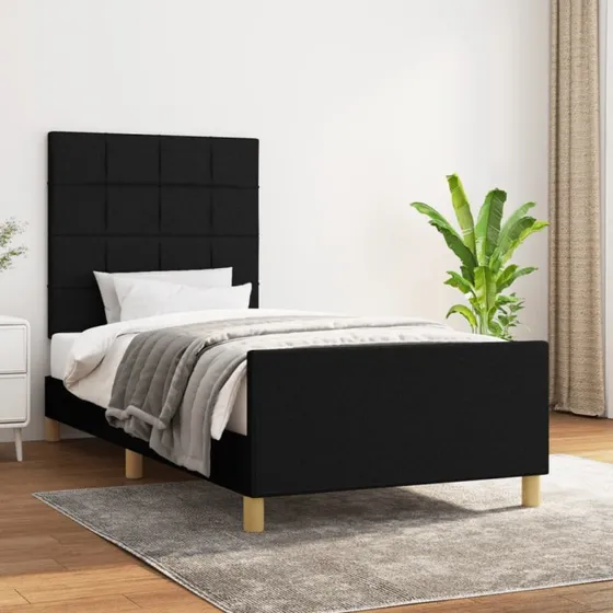 Sengeramme 80x200 cm med polstret gavl - sort stof