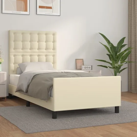 Sengeramme 100x200 cm med sengegavl i creme kunstlæder