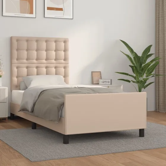 Sengeramme 100x200 cm med sengegavl – cappuccino kunstlæder