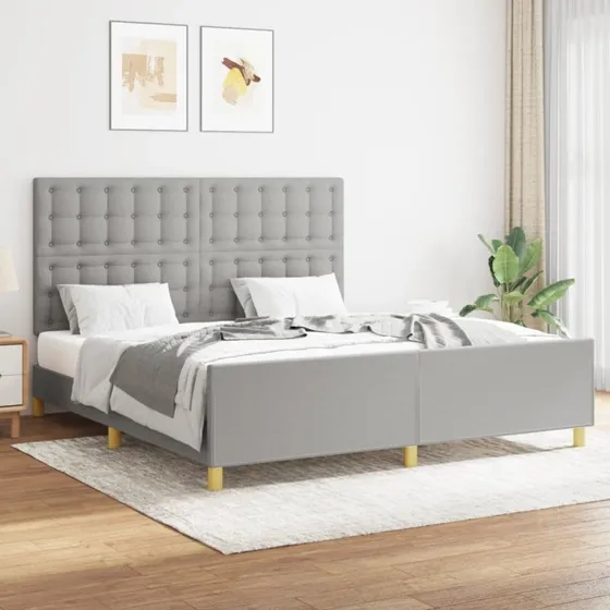 Sengeramme 160x200 cm med polstret gavl — lysegrå