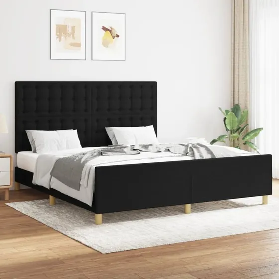 Sengeramme 160x200 cm med sengegavl - sort stof