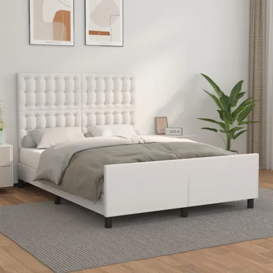 Sengeramme med sengegavl 140x200 cm i hvidt kunstlæder