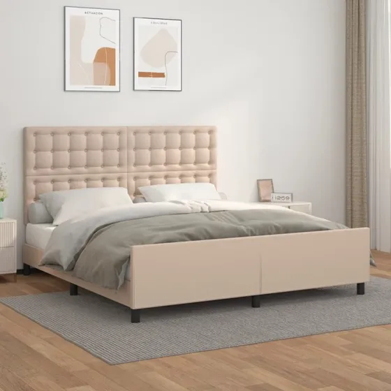 Sengeramme 160x200 med sengegavl - cappuccino kunstlæder