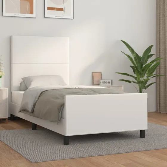 Sengeramme 80x200 cm med sengegavl i hvidt kunstlæder