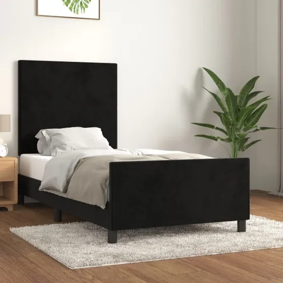 Sengeramme med fløjlssengegavl 80x200 cm - Sort