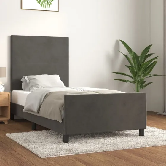 Sengeramme 90x190 cm i mørkegrå fløjl med gavl