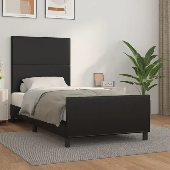 Sengeramme 100x200 cm med sengegavl i sort kunstlæder