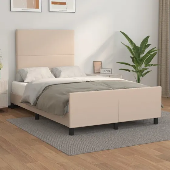Sengeramme 120x200 med sengegavl - kunstlæder cappuccino