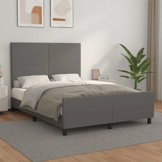 Sengeramme 140x200 cm med sengegavl - gråt kunstlæder