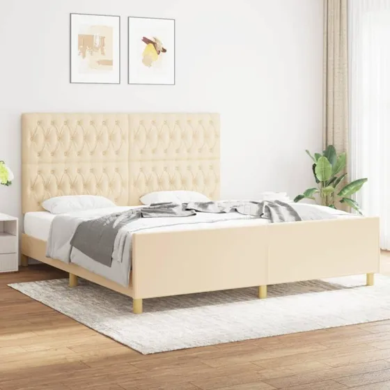 Sengeramme 180x200 cm i kremstof med justerbar sengegavl