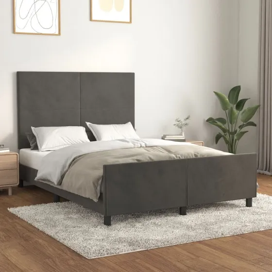Sengeramme 140x190 cm i mørkegrå fløjl med sengegavl