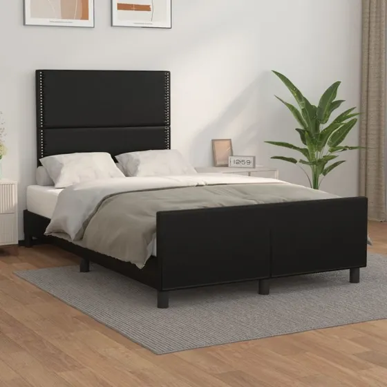 Sengeramme 120x200 cm med sort kunstlæder sengegavl