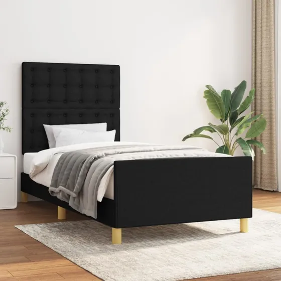 Sengeramme med sengegavl 90x190 cm i sort stof