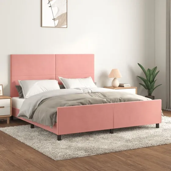 Sengeramme 160x200 cm med fløjls-sengegavl - Pink