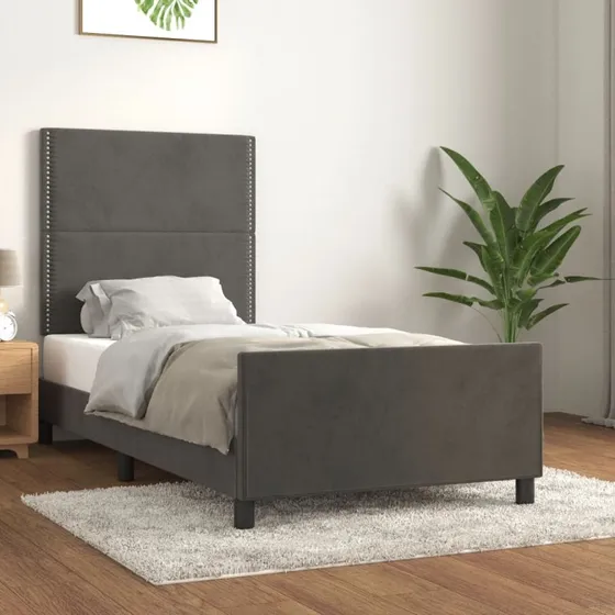 Sengeramme Fløjl Mørkegrå 80x200 cm — uden madras