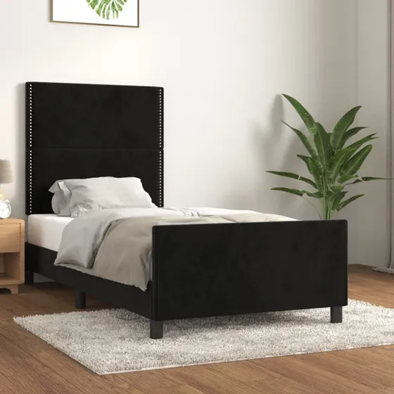 Sengeramme med sengegavl 80x200 cm i sort fløjl