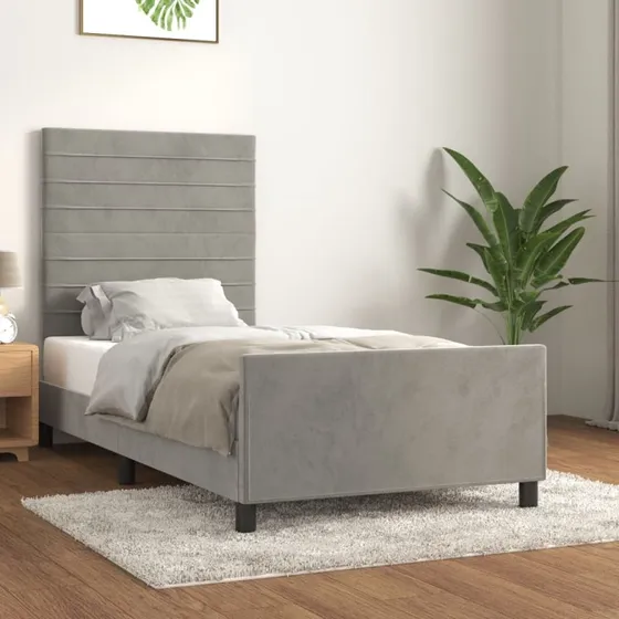 Sengeramme 90x190 cm i lysegrå fløjl med sengegavl