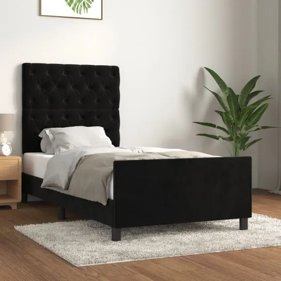 Sengeramme med fløjlssengegavl 80x200 cm – sort