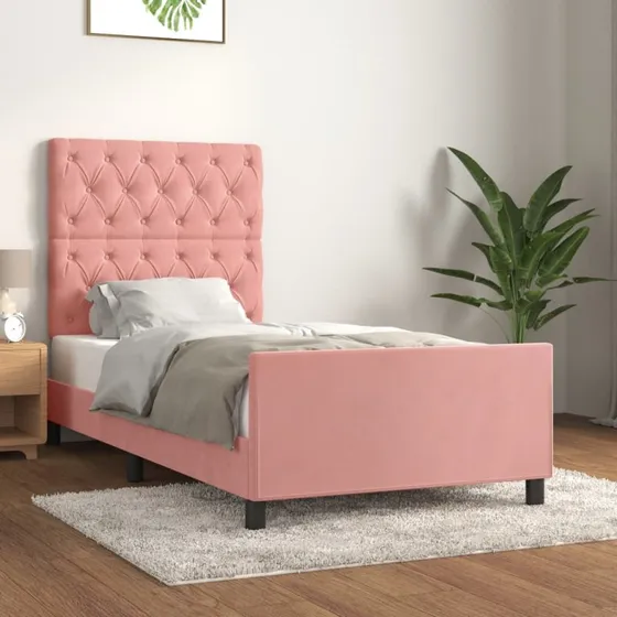 Sengeramme med fløjlsgavel 80x200 cm – lyserød