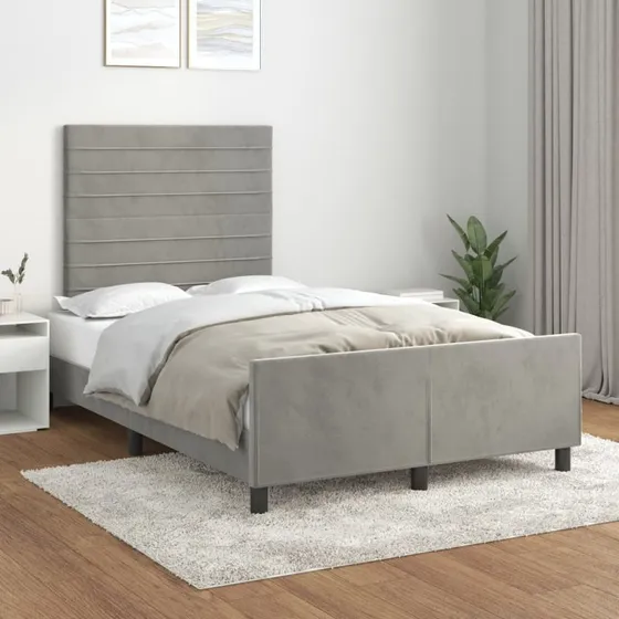 Sengeramme i fløjl 120x200 cm – lysegrå med sengegavl