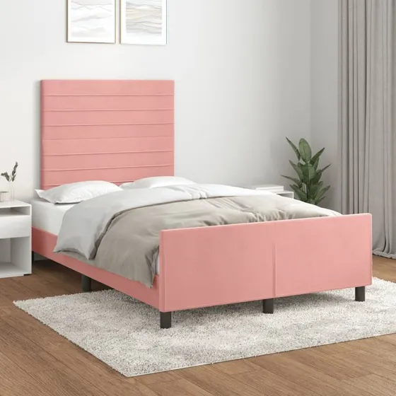 Sengeramme med sengegavl 120x200 cm - pink fløjl