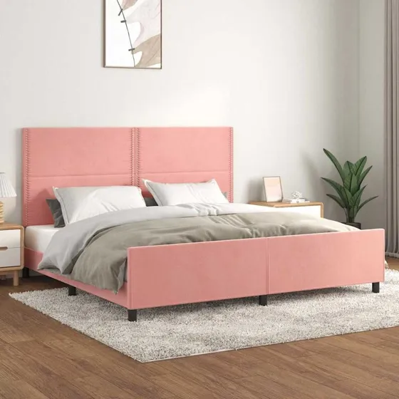Sengeramme 200x200 med sengegavl i fløjl - pink