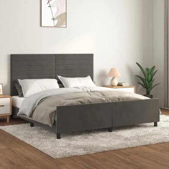 Sengeramme 180x200 med fløjlsgavl - mørkegrå