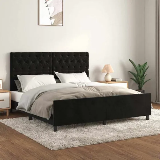 Sengeramme 160x200 Sort Fløjl – Justerbar sengegavl