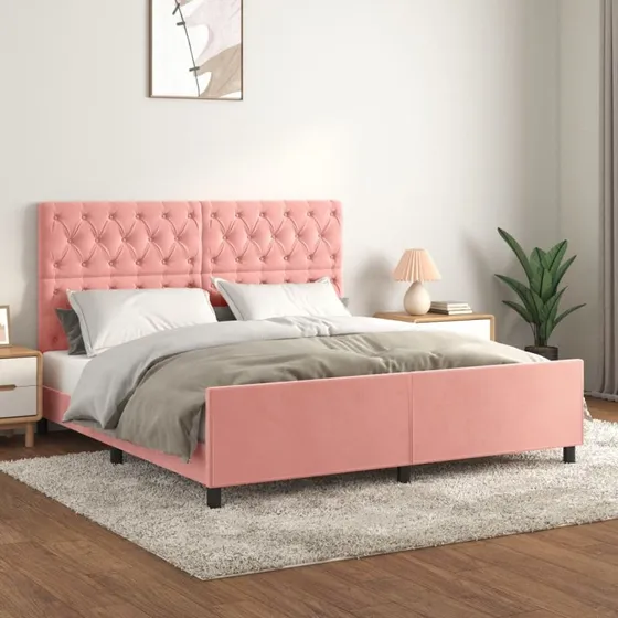 Sengeramme 160x200 cm med fløjlsgavl – Pink