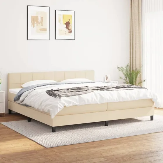 Kontinentalseng 200x200 cm i creme stof med pocketmadras