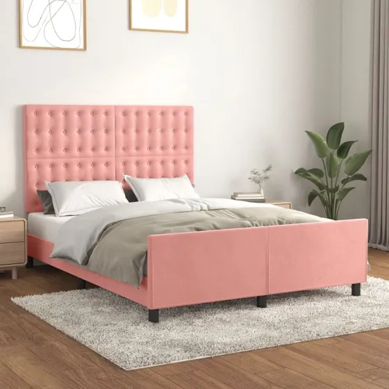 Sengeramme med polstret sengegavl 140x190 cm fløjl pink