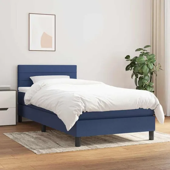 Kontinentalseng 90x190 med pocketmadras – blå stof