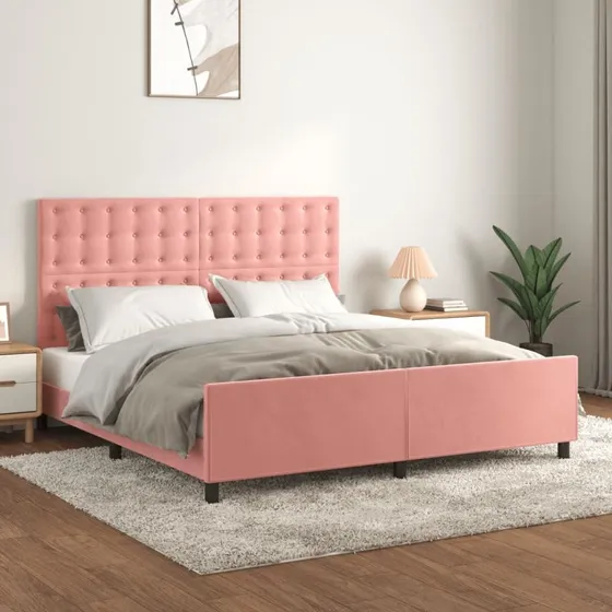 Sengeramme 160x200 med fløjlssengegavl – Pink