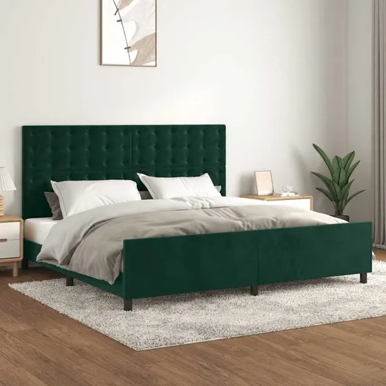 Sengeramme 200x200 cm i mørkegrøn fløjl – uden madras