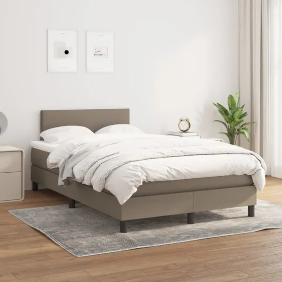 Kontinentalseng 120x200 cm i gråbrun stof med pocketmadras