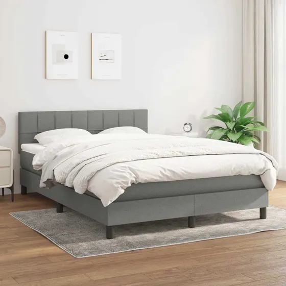 Kontinentalseng 140x190 cm med pocketmadras - mørkegrå stof