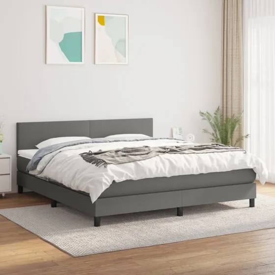 Kontinentalseng 180x200 cm – mørkegrå stof med pocketmadras